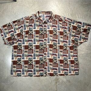 UNBRANDED Vintage Multicolour Short Sleeve Print Button Down Made in USA p2p 38"